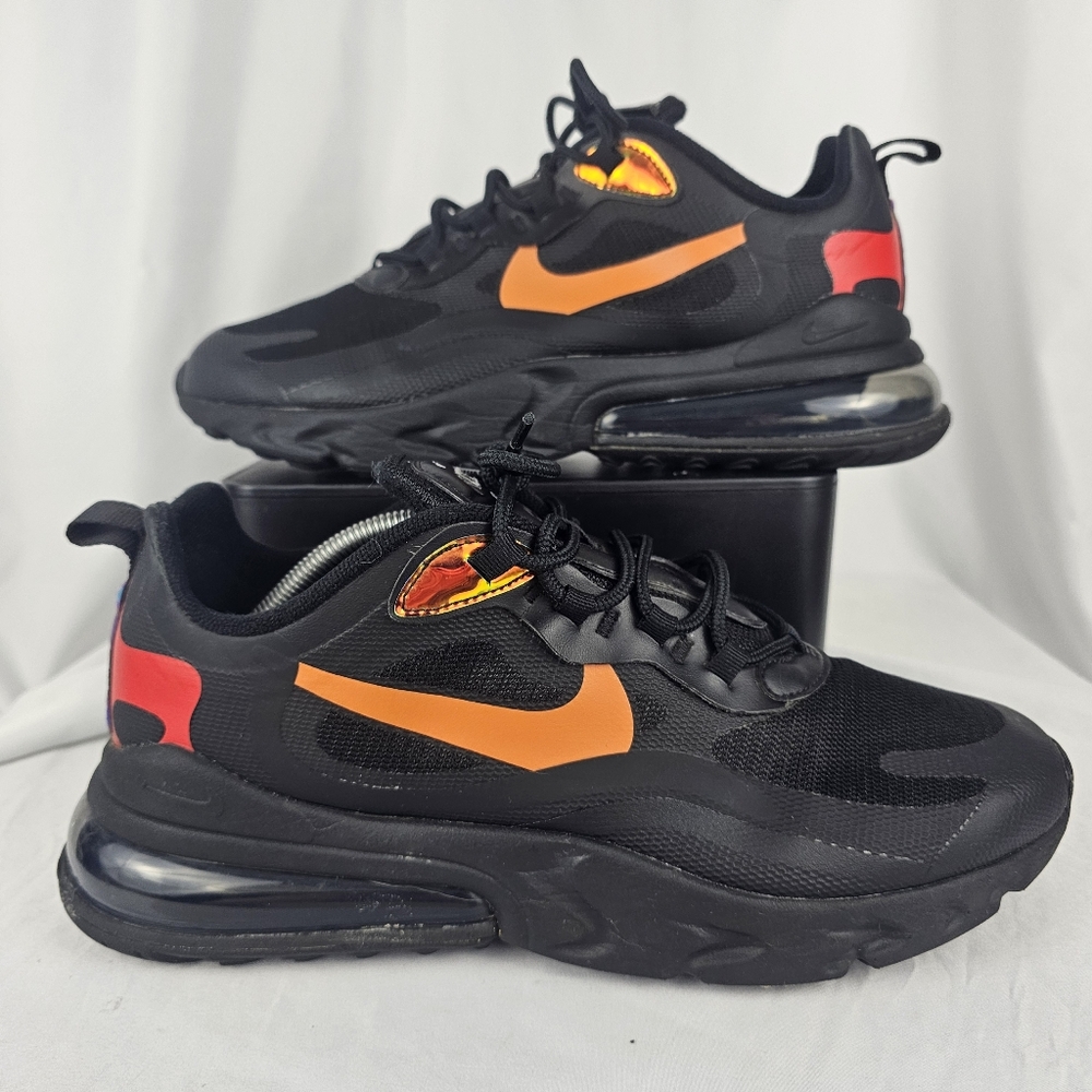 Nike Air Max 270 React Black Orange Red Running Comfort Athletic Shoes Mens 10.5